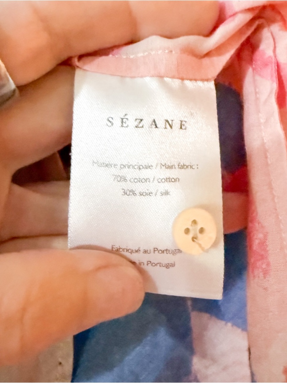 Sezane Pierro Shirt Blue Woman Print Femme Silk Size 36 US 4 - Picture 5 of 10